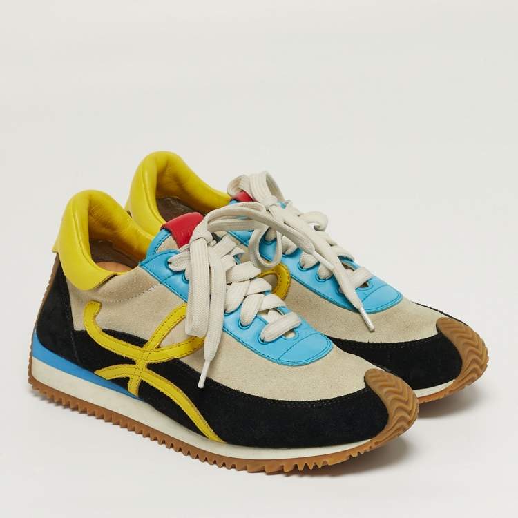 Pre Owned Loewe Flow Runner Size 37 Multicolor Leather and Suede Low Top Sneakers