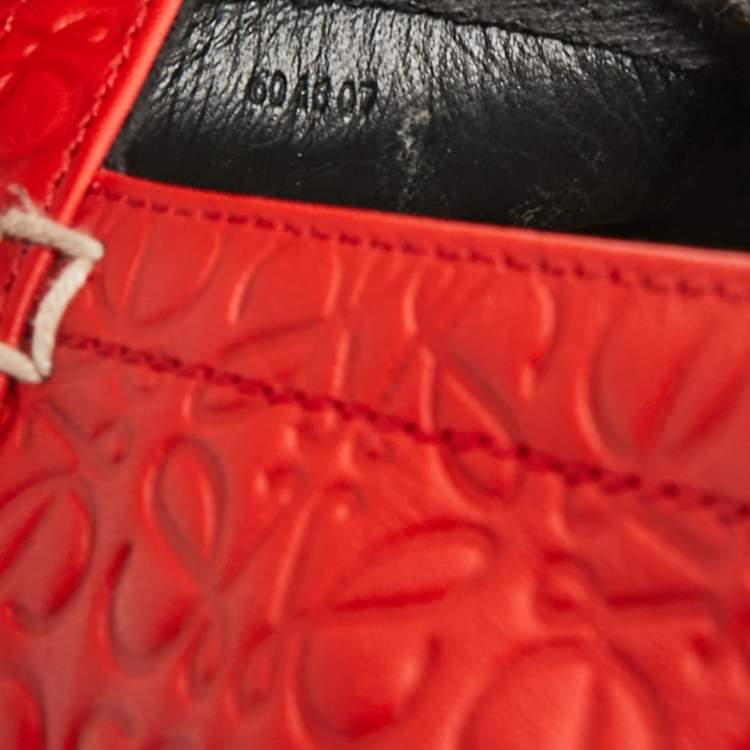 Pre Owned Loewe Size 37 Red Logo Embossed Leather Espadrille Flats