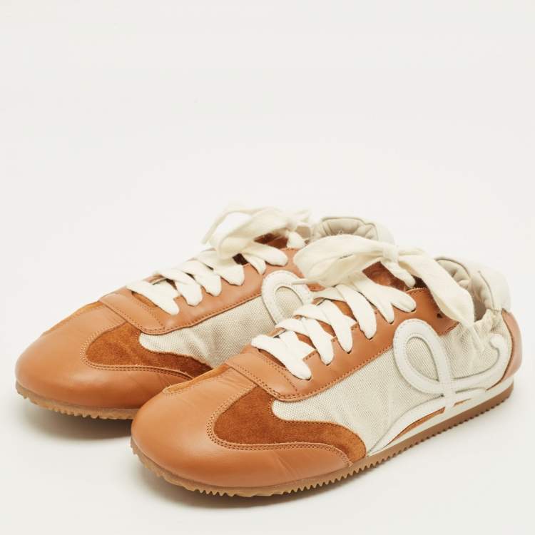 Pre Owned Loewe Flow Runner Size 39 Brown/White Leather and Suede Lace Up Sneakers