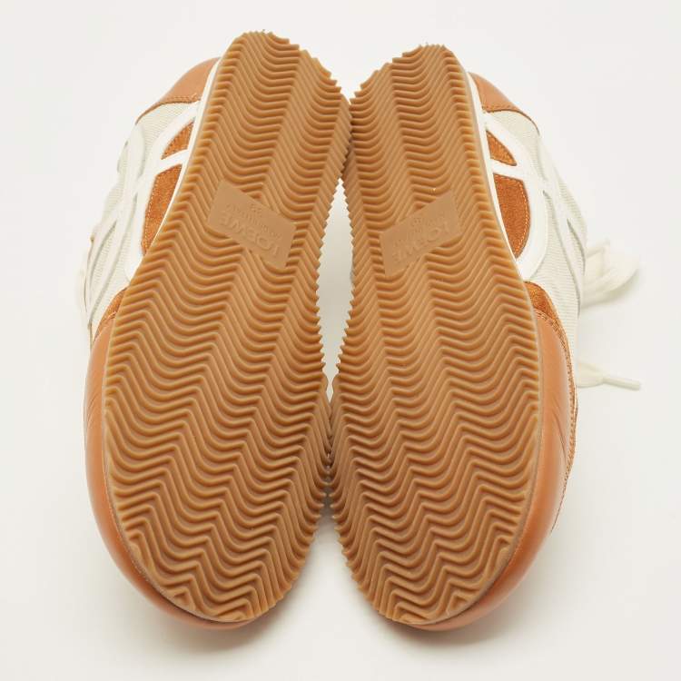 Pre Owned Loewe Flow Runner Size 39 Brown/White Leather and Suede Lace Up Sneakers