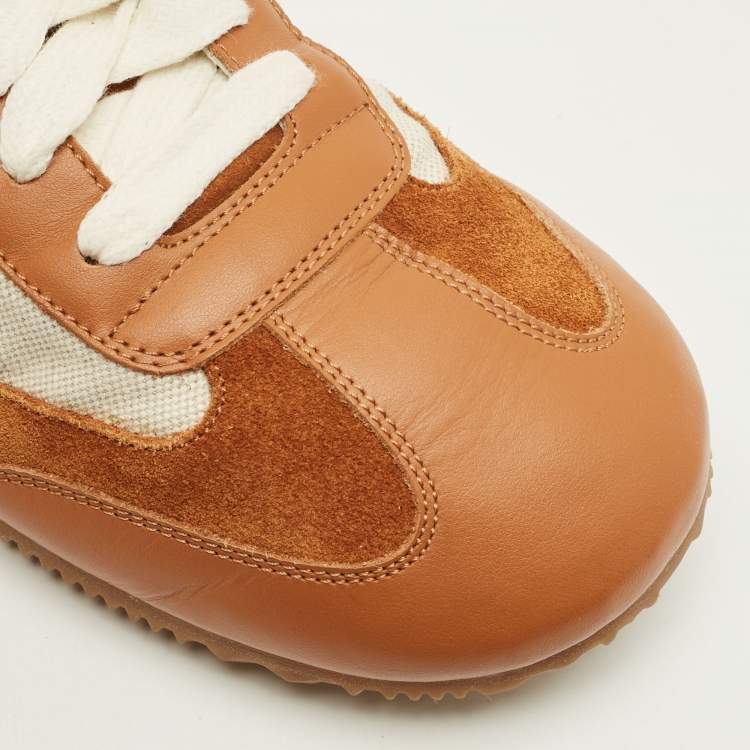 Pre Owned Loewe Flow Runner Size 39 Brown/White Leather and Suede Lace Up Sneakers