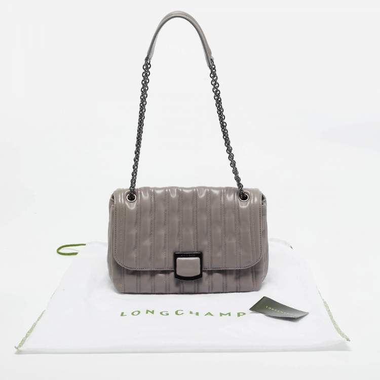 Pre Owned Longchamp Grey Leather Medium Brioche Shoulder Bag