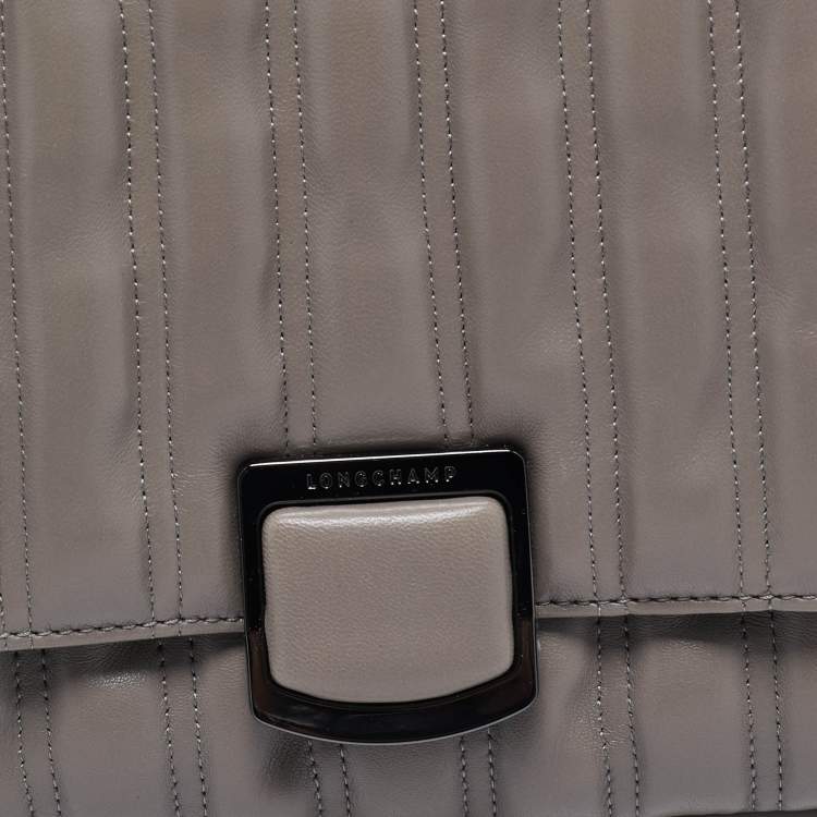 Pre Owned Longchamp Grey Leather Medium Brioche Shoulder Bag