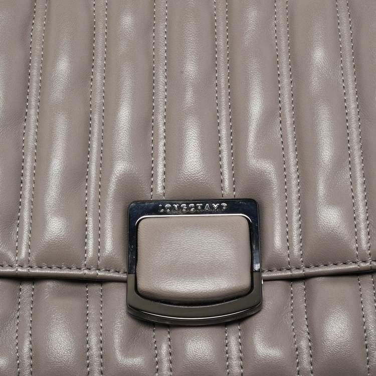 Pre Owned Longchamp Grey Leather Medium Brioche Shoulder Bag