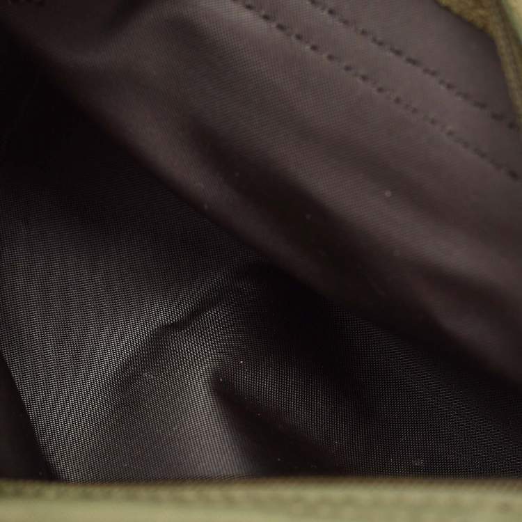 Pre Owned Longchamp Olive Green Leather and Nylon Le Pliage Pouch 