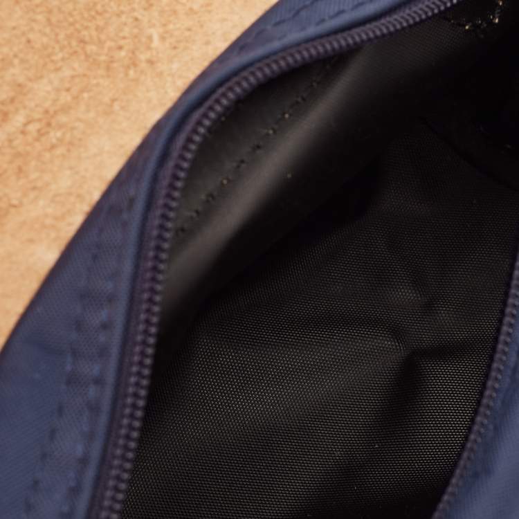 Pre Owned Longchamp Navy Blue Leather and Nylon Le Pliage Pouch 