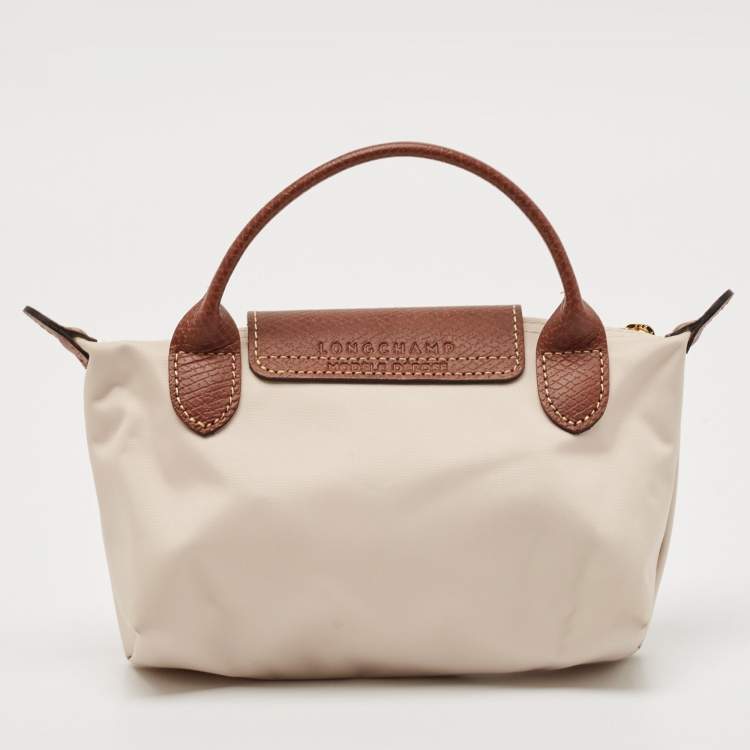 Pre Owned Longchamp Beige Leather and Nylon Le Pliage Pouch