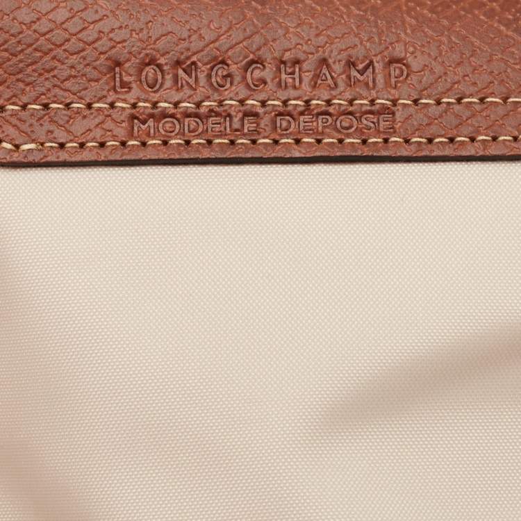 Pre Owned Longchamp Beige Leather and Nylon Le Pliage Pouch