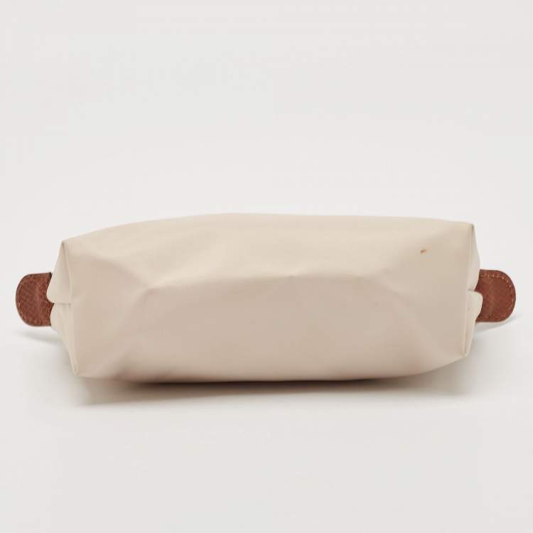 Pre Owned Longchamp Beige Leather and Nylon Le Pliage Pouch