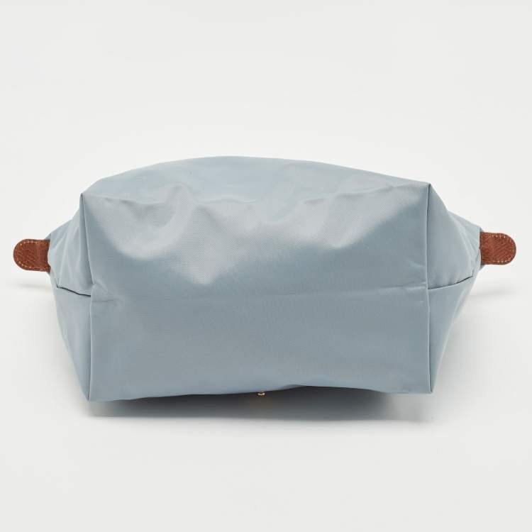Pre Owned Longchamp Light Blue/Brown Nylon Small Short Le Pliage Tote
