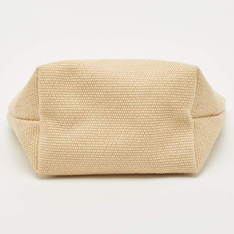 Pre Owned Longchamp Beige/Green Straw and Leather Small Le Panier Pliage Basket Bag