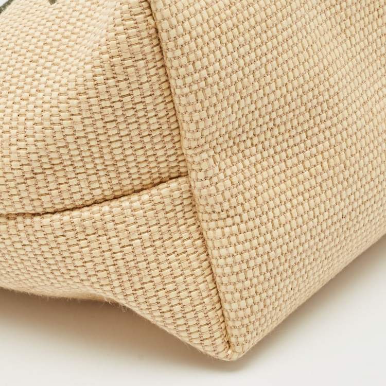 Pre Owned Longchamp Beige/Green Straw and Leather Small Le Panier Pliage Basket Bag