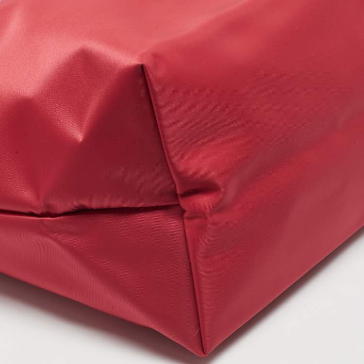 Pre Owned Longchamp Red Nylon Medium Le Pliage Tote