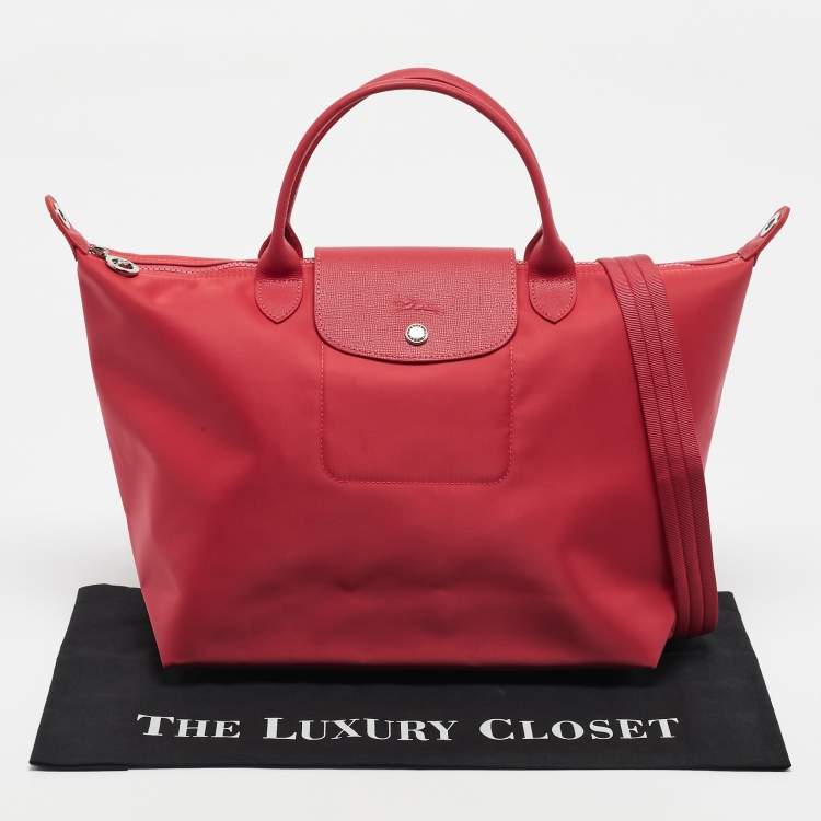 Pre Owned Longchamp Red Nylon Medium Le Pliage Tote