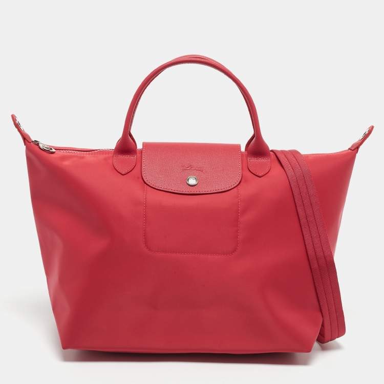 Pre Owned Longchamp Red Nylon Medium Le Pliage Tote