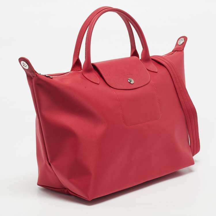 Pre Owned Longchamp Red Nylon Medium Le Pliage Tote