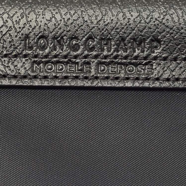 Pre Owned Longchamp Black Leather and Nylon Le Pliage Pouch