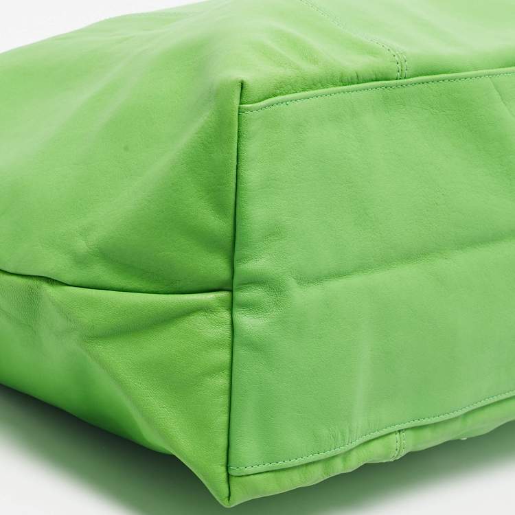 Pre Owned Longchamp Light Green Leather Large Le Pliage Tote