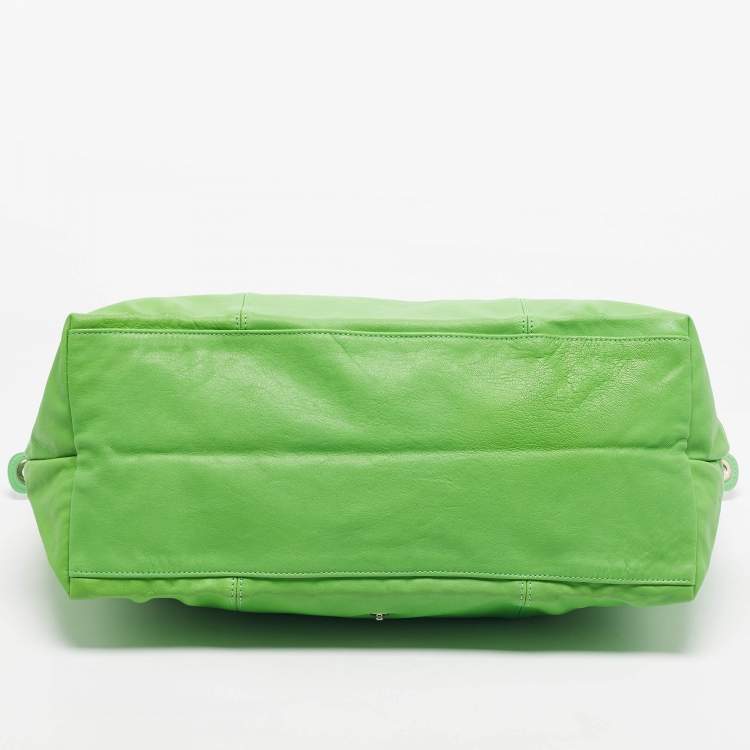 Pre Owned Longchamp Light Green Leather Large Le Pliage Tote