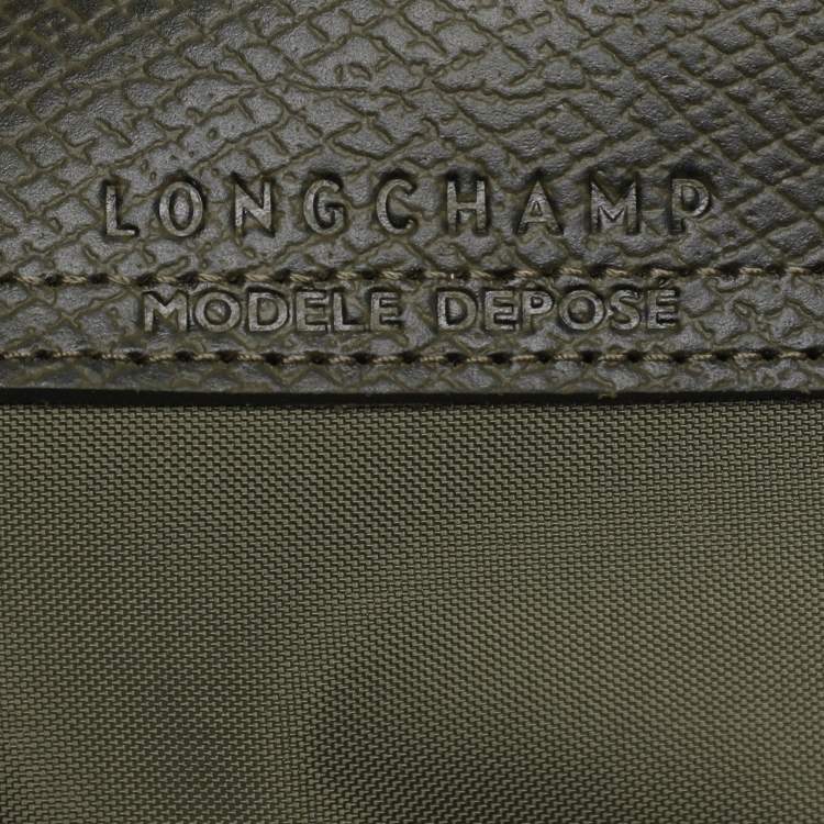 Pre Owned Longchamp Olive Green Leather and Nylon Le Pliage Pouch 