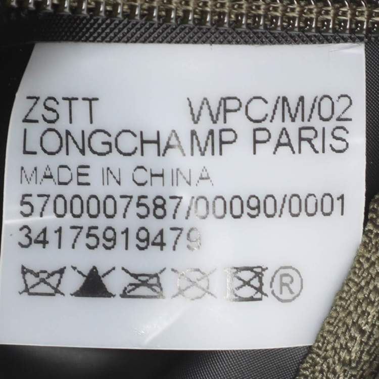 Pre Owned Longchamp Olive Green Leather and Nylon Le Pliage Pouch 