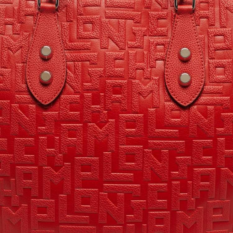 Pre Owned Longchamp Red Monogram Embossed Leather La Voyageuse Vertical Tote
