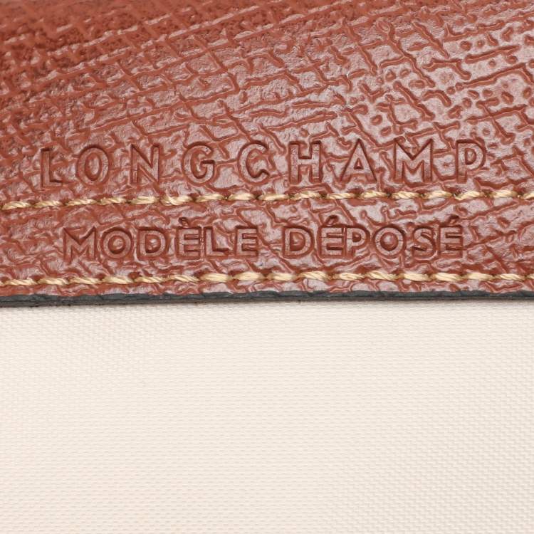 Pre Owned Longchamp Light Beige/Brown Nylon and Leather Le Pliage M Tote