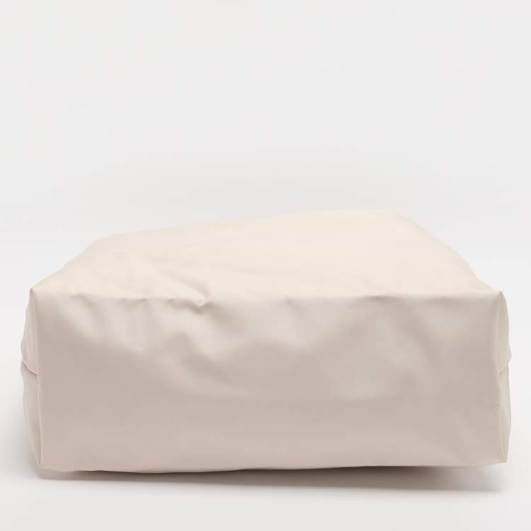 Pre Owned Longchamp Light Beige/Brown Nylon and Leather Le Pliage M Tote