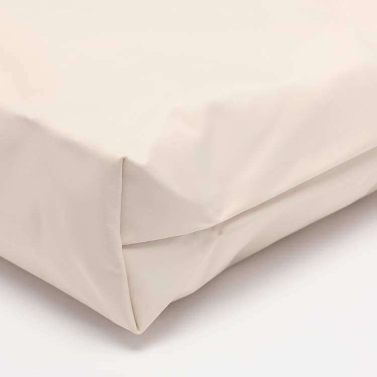 Pre Owned Longchamp Light Beige/Brown Nylon and Leather Le Pliage M Tote