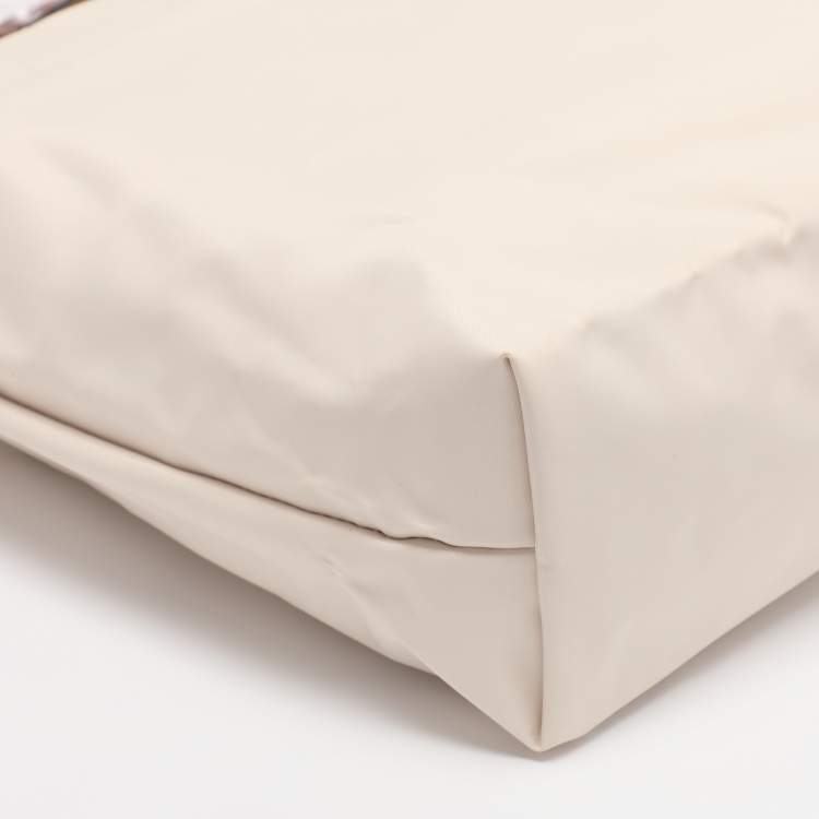 Pre Owned Longchamp Light Beige/Brown Nylon and Leather Le Pliage M Tote