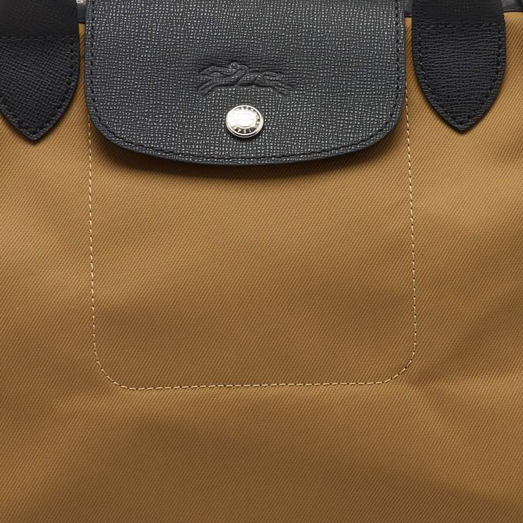 Pre Owned Longchamp Khaki Brown/Black Fabric and Leather Le Pliage Energy S Bag