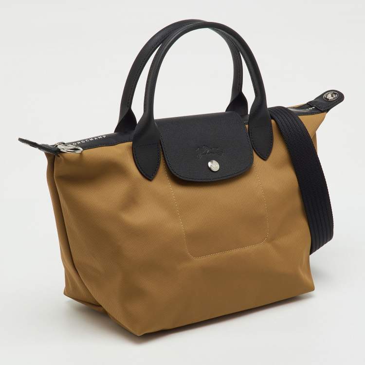 Pre Owned Longchamp Khaki Brown/Black Fabric and Leather Le Pliage Energy S Bag
