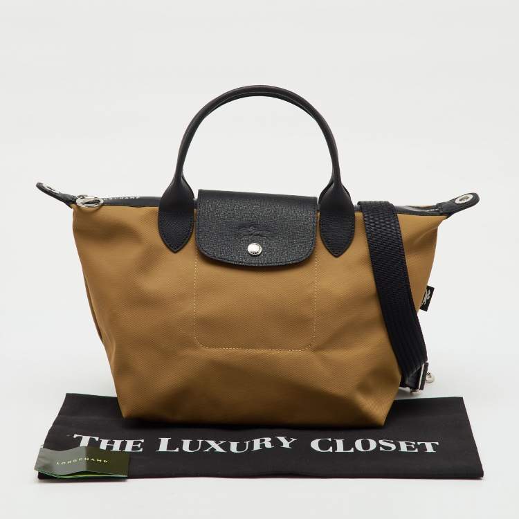 Pre Owned Longchamp Khaki Brown/Black Fabric and Leather Le Pliage Energy S Bag