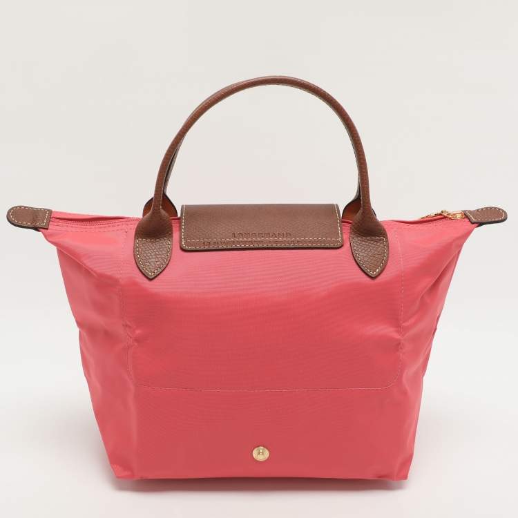 Pre Owned حقيبة يد لونج شامب "لو بلياغ" نايلون وجلد أزرق كحلي وبني صغيرة قصيرة