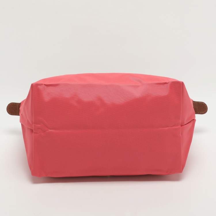 Pre Owned حقيبة يد لونج شامب "لو بلياغ" نايلون وجلد أزرق كحلي وبني صغيرة قصيرة