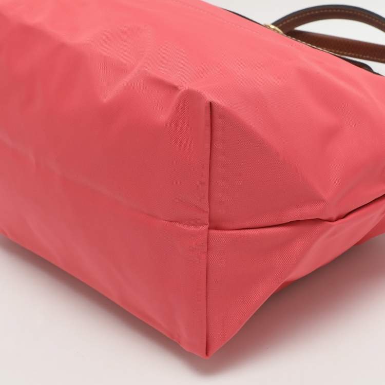 Pre Owned حقيبة يد لونج شامب "لو بلياغ" نايلون وجلد أزرق كحلي وبني صغيرة قصيرة