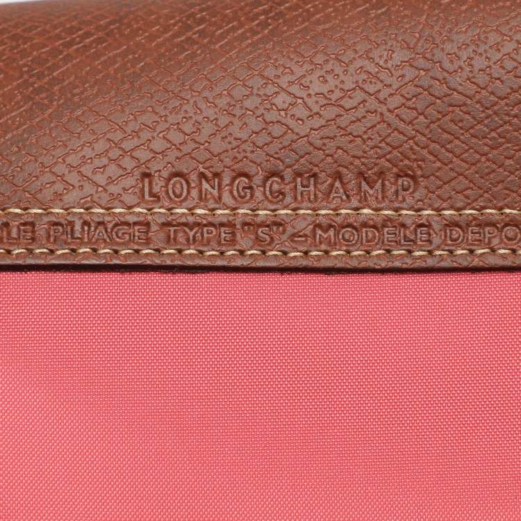 Pre Owned حقيبة يد لونج شامب "لو بلياغ" نايلون وجلد أزرق كحلي وبني صغيرة قصيرة