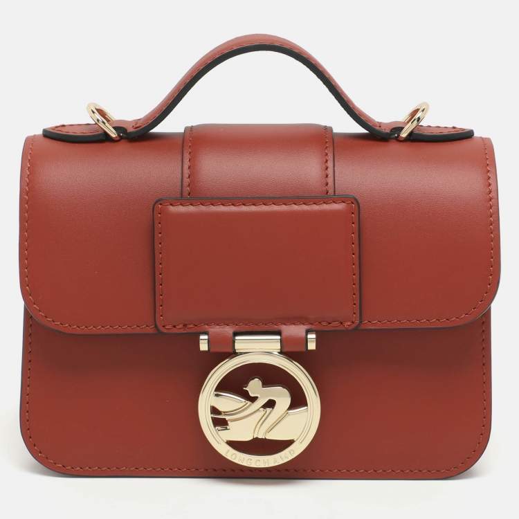 Pre Owned Longchamp Box Trot Brown Leather Shoulder Bag