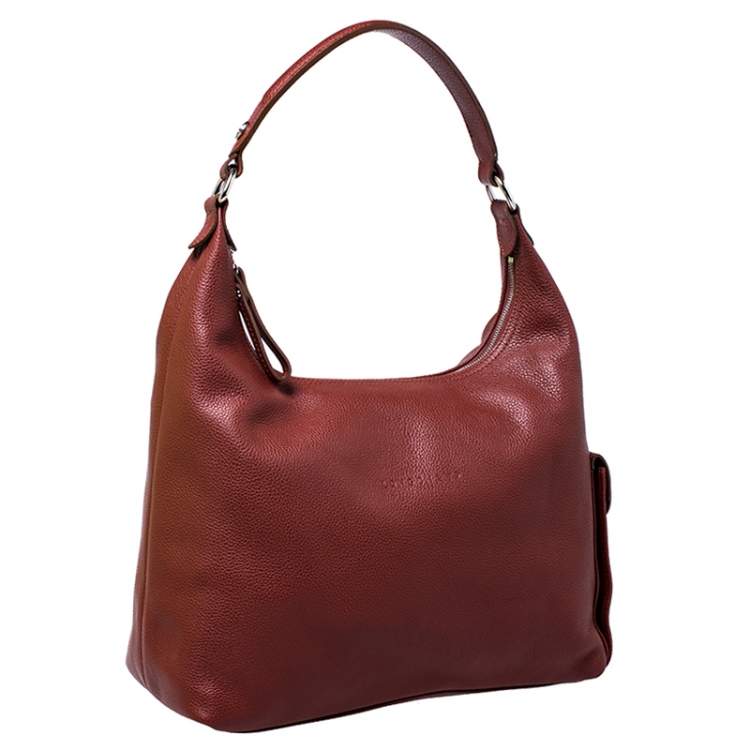 Pre Owned Longchamp Copper Leather Side Pocket Hobo 