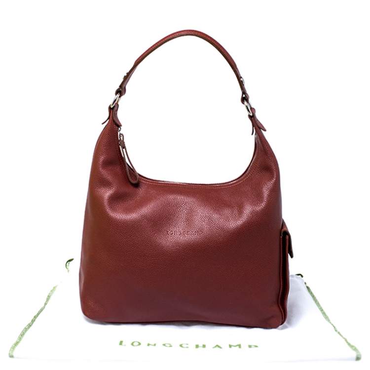 Pre Owned Longchamp Copper Leather Side Pocket Hobo 