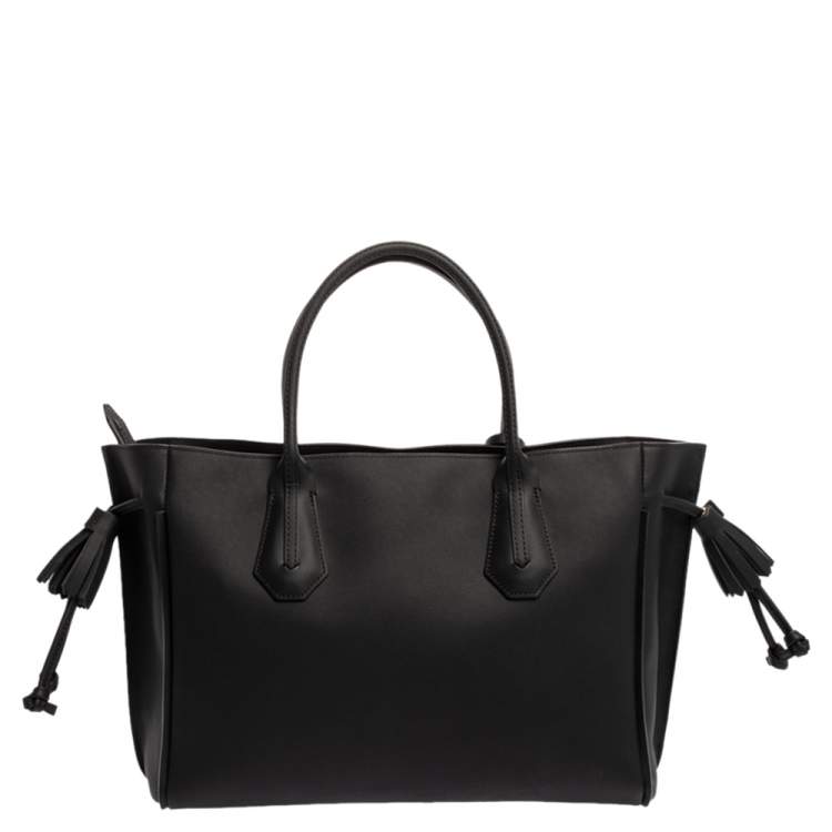 Pre Owned Longchamp Black/Multicolor Leather and Suede Medium Penelope Arty Tote