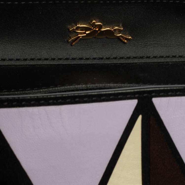 Pre Owned Longchamp Black/Multicolor Leather and Suede Medium Penelope Arty Tote