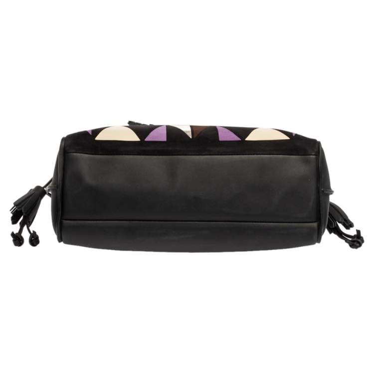 Pre Owned Longchamp Black/Multicolor Leather and Suede Medium Penelope Arty Tote