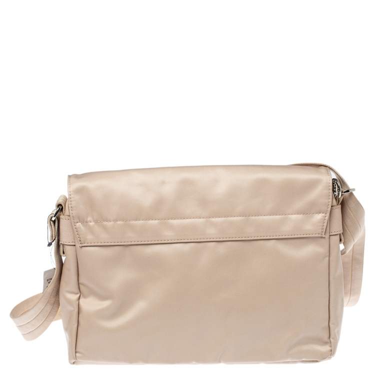Pre Owned Longchamp Beige Nylon and Leather Messenger Bag
