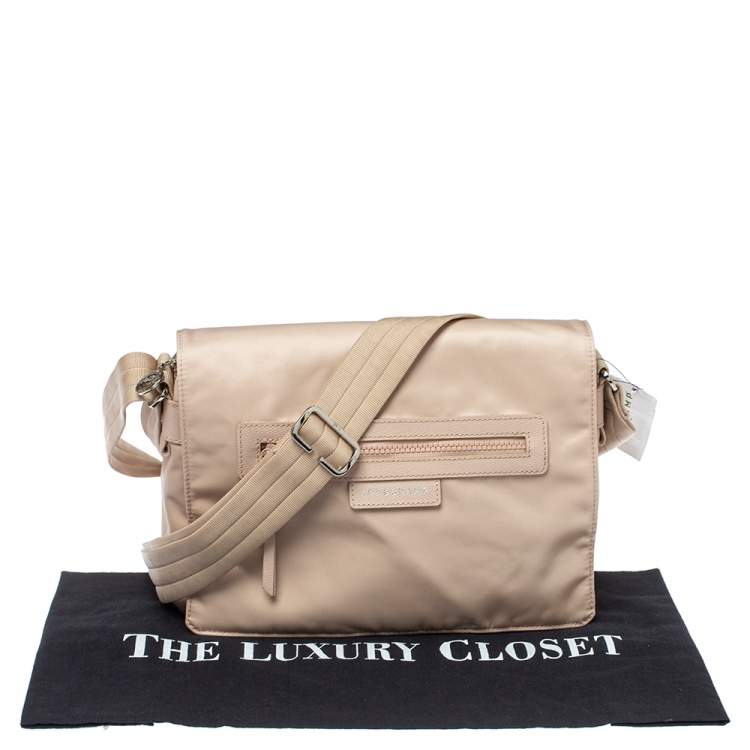 Pre Owned Longchamp Beige Nylon and Leather Messenger Bag