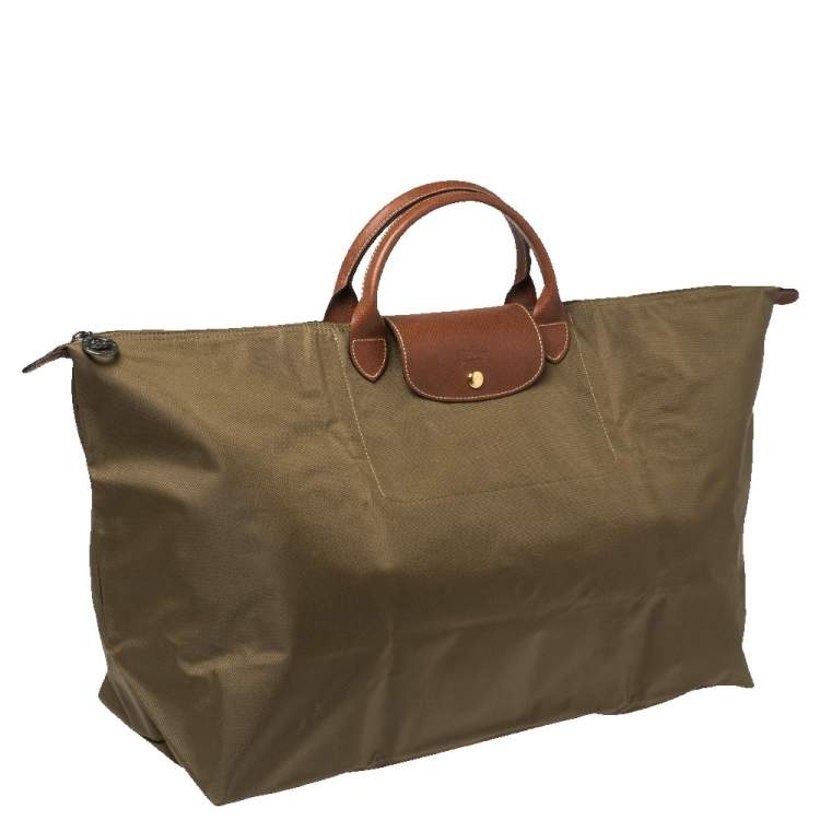Pre Owned Longchamp Military Green Nylon Le Pliage Travel Bag