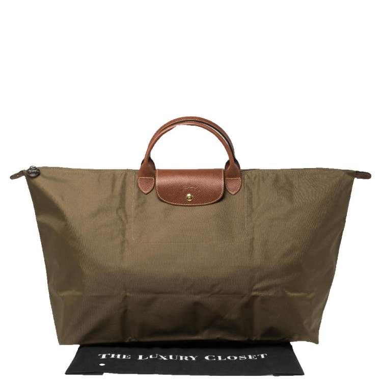 Pre Owned Longchamp Military Green Nylon Le Pliage Travel Bag