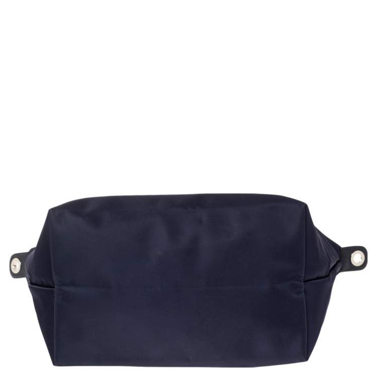 Pre Owned Longchamp Navy Blue Nylon and Leather Small Le Pliage Tote