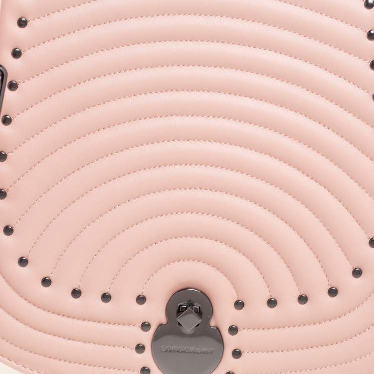 Pre Owned Longchamp Pink Leather Studded Cavalcade Flap Crossbody Bag