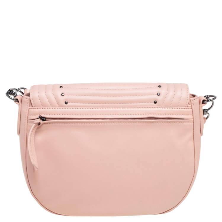 Pre Owned Longchamp Pink Leather Studded Cavalcade Flap Crossbody Bag